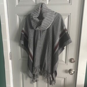 Kenneth Cole Charcoal Knit Poncho with Fringe